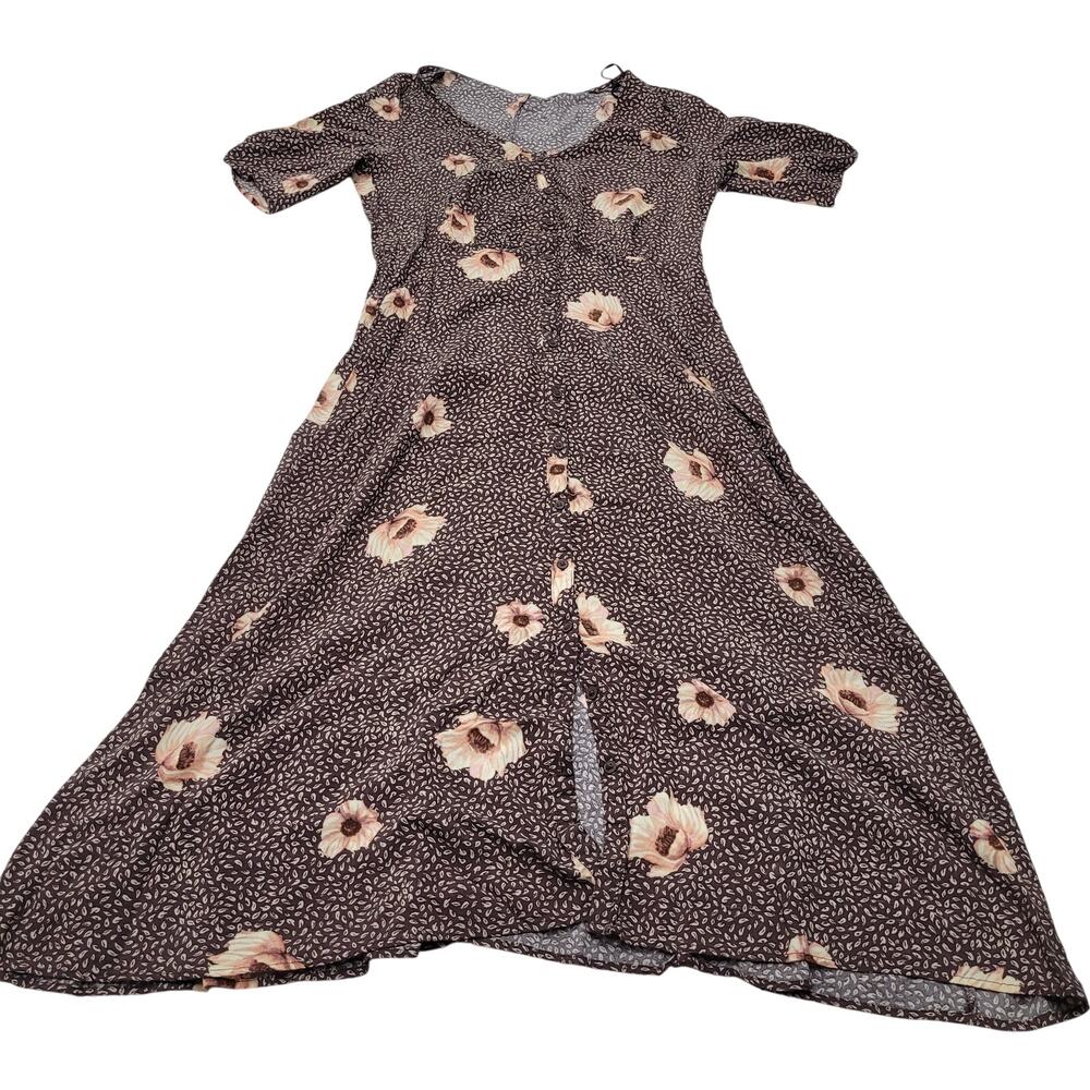 H&M brown floral button front midi maxi dress prairie boho cottagecore 8